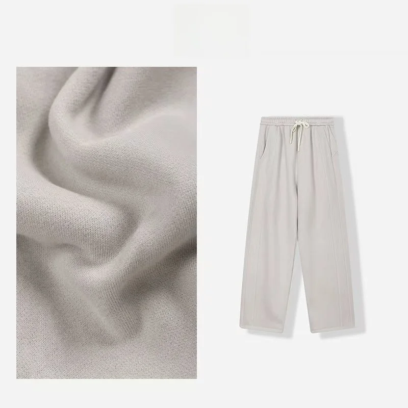 

Thiened Knitted Han Han Hemp Casual Pants Women's Autumn Winter Straight Leg Pants Elastic Waist Pure Color Straight Leg Tr...