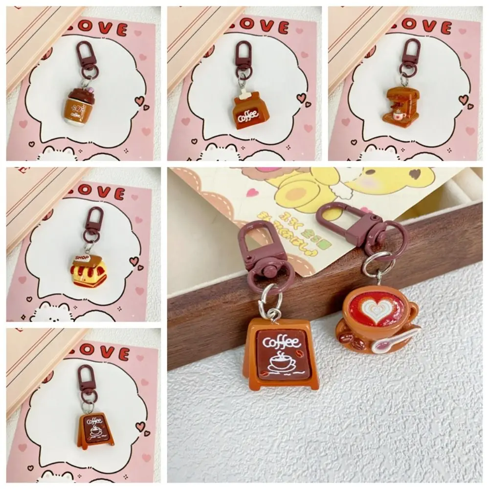 Unique Cream Colors Coffee Shop Keychain Ball Chain Dog Cartoon Pendant Trinket Acrylic Key Ring Ornaments