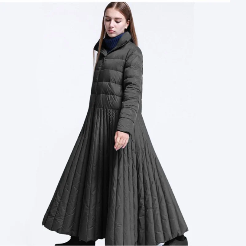 Winter Coat Female Women\'s Down Jacket Simple Casual Skirt Style Down Dresses Windproof Thickened Warm Snow Long Puffer Coats