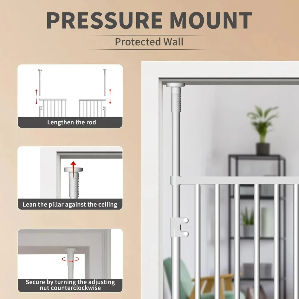 75 Inch Extra Tall Cat Pet Gate, Adjustable 33.4"-35.8" Wide, No Drilling Pressure Mounted, Walk Through Swing Safety Gate