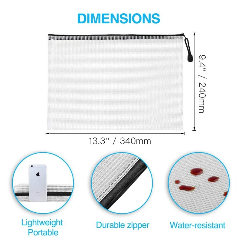 36แพ็คตาข่ายกระเป๋าซิปกระเป๋าเอกสาร4A กันน้ำเอกสารกระเป๋าสำหรับโรงเรียนอุปกรณ์สำนักงาน