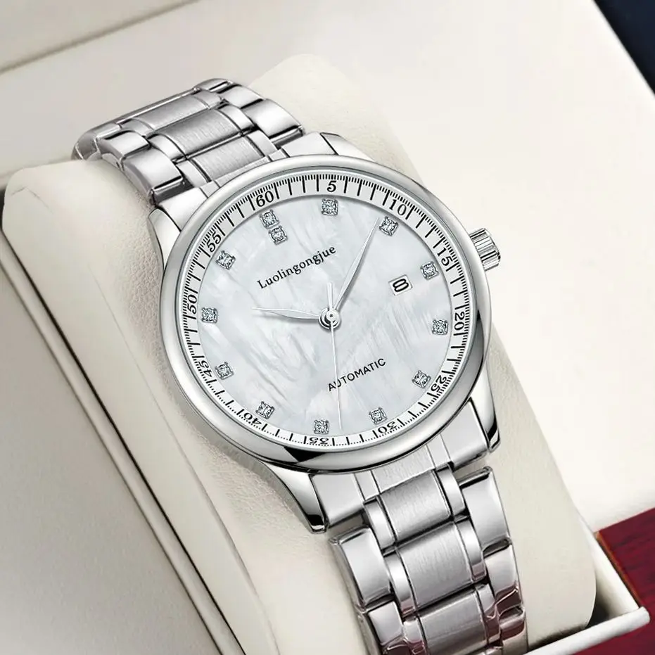 

Top Luxury Business Men's Watch, Fully Automatic Mechanical Watch, Skeleton Design, New Fashion Casual Versatile Personalized Diamond-Encrusted Waterproof Calendar Social Guy Watch, Trendy Men's Watch, the Best Gift for Him