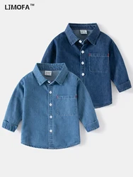 LJMOFA Children's Blouse Boys 2024 Korean Fashion Denim Shirts Toddler Casual Academy Style Shirt Long Sleevet Cowboy Tops D427