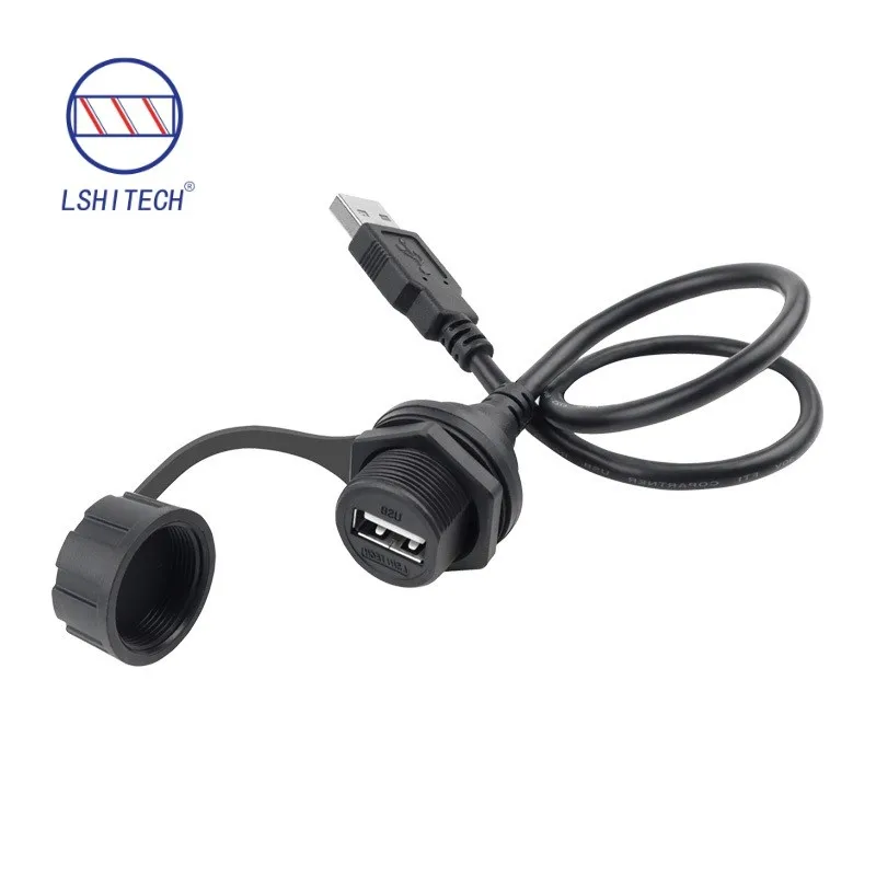 

USB 2.0 Threaded Plug Socket Female to Male Installation Connector With Cable Waterproof IP67 Plug Extension Cable 1.5m-5m