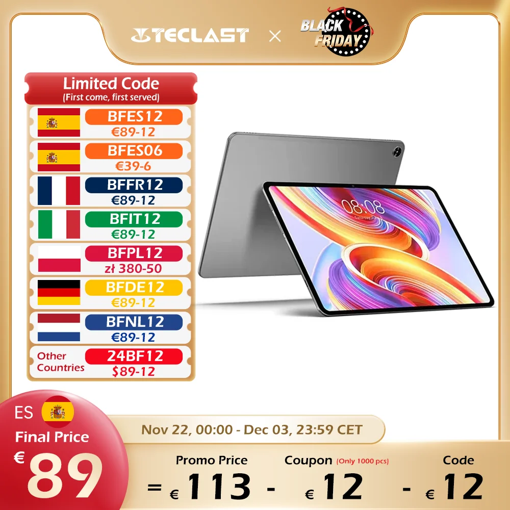 TECLAST T50 2K tablet 11 inch Android 12/13 8GB RAM + 128GB/256GB ROM(TF 1TB), 4G LTE, Dual SIM + 5G WiFi, 2000x1200 IPS TDDI CPU T616 octa-core 2GHz 20MP/BT5/Type-C /GPS/7500mAh camera