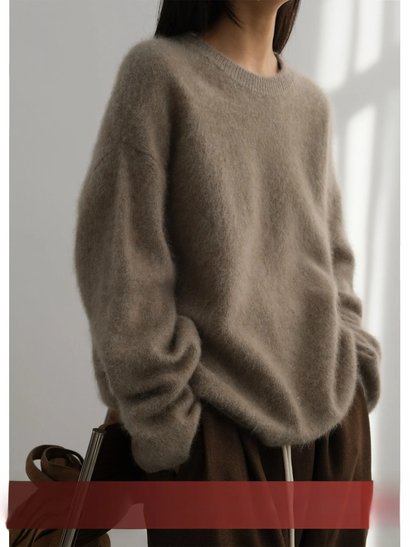 

Вязаный шерстяной свитер Cloud Fleece свободного кроя с длинными рукавами и круглым вырезом, теплый, утолщенный, для создания расслабленного образа, женский топ