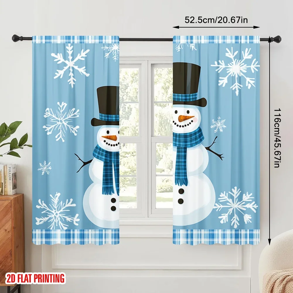 2pcs,2D plane printing Popular Curtain Panels Cute Snowman Duo Winter Snow (3) Versatile 100% Polyester (without rod)
