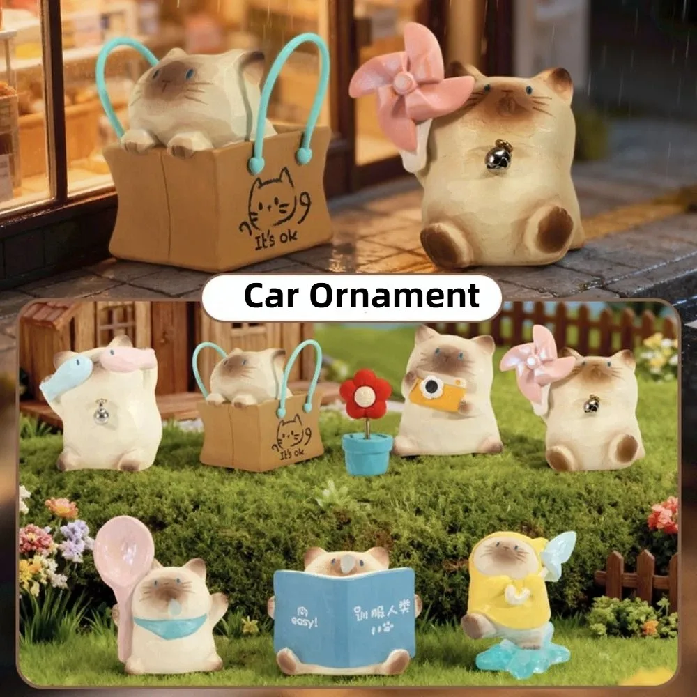 Ceramic Multi-functional Phone Holder Resin Vivid Color Car Dashboard Ornament Cat Figurine Cartoon Cute Cat Statue Car Interior