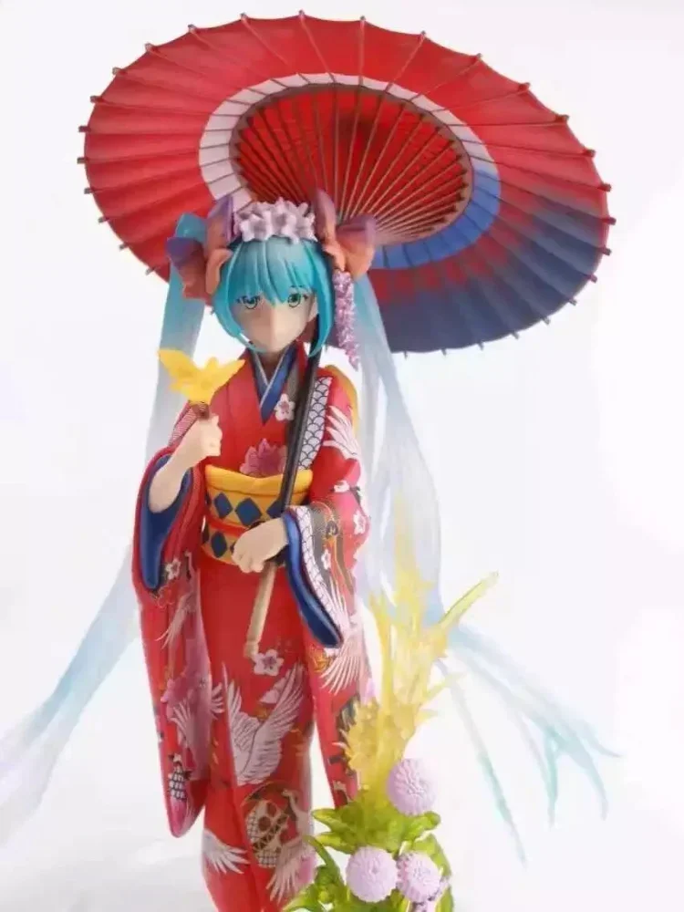 Hatsune Miku Anime parapluie Kimono plus fort Miku Figure fille Statue jouets Kawaii mignon modèle poupée ornement de bureau cadeau de noël