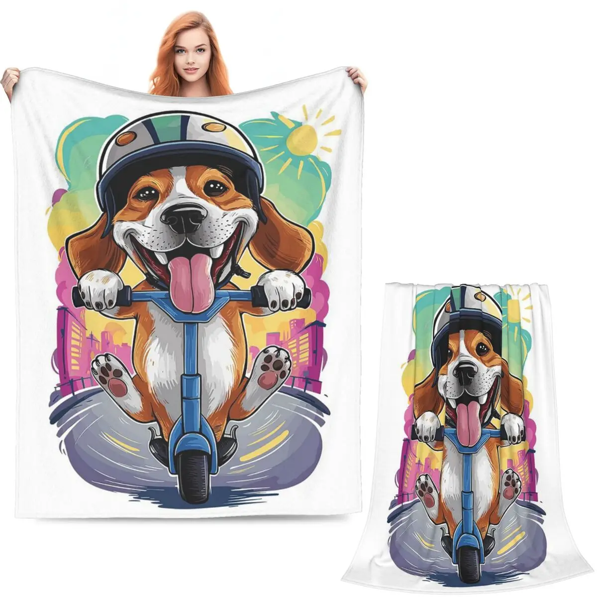 Funny Beagle Dog Design Blanket Soft Warm Flannel Throw Blanket Cover for Bed Living room Picnic Travel Home Sofa