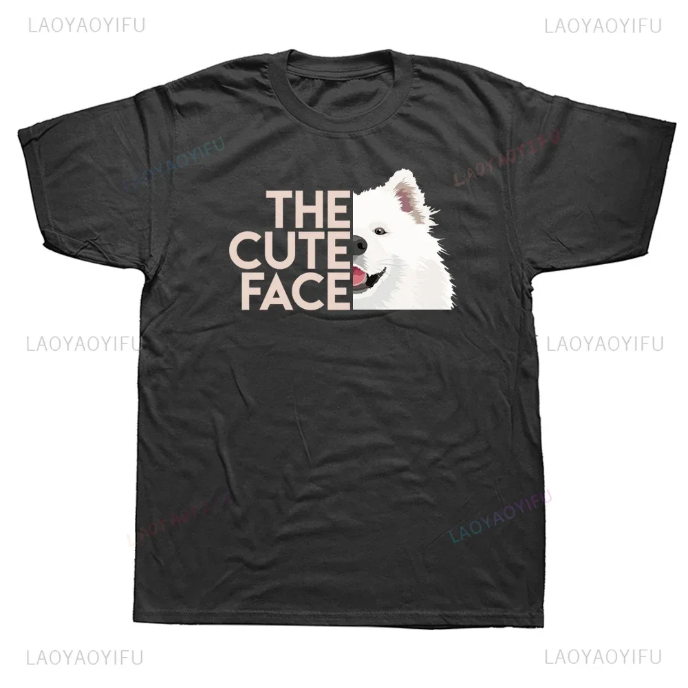 Funny Graphic Printed Cartoon The Cute Face Samoyed Dog T Shirt Casual Fashion Loose Streetwear Short Sleeve Mens Clothing