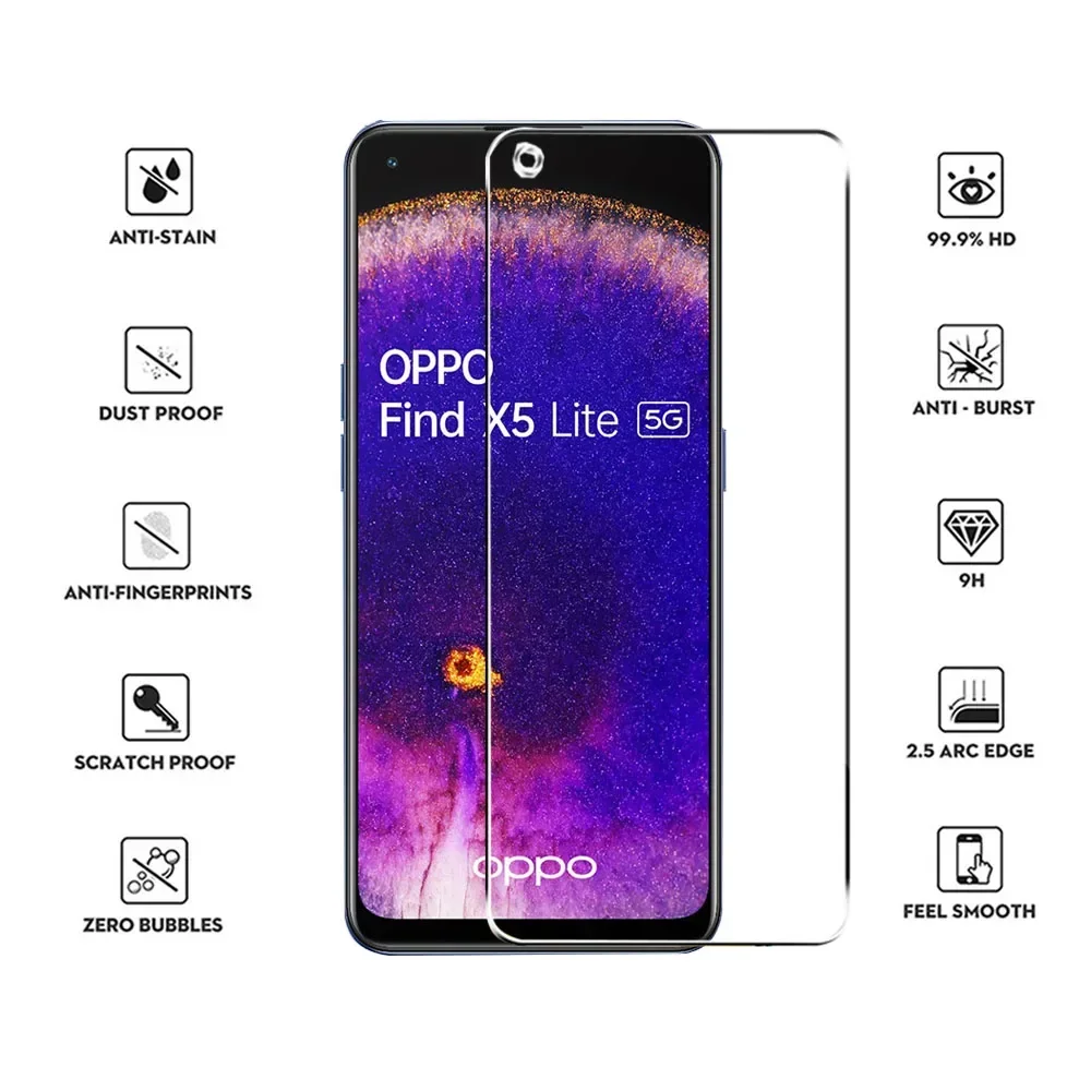 5Pcs Clear Tempered Film For OPPO Find X2 X3 Lite Tempered Glass For OPPO Reno 8 Pro 4 5 6 7 Z Screen Protector Protective Glass