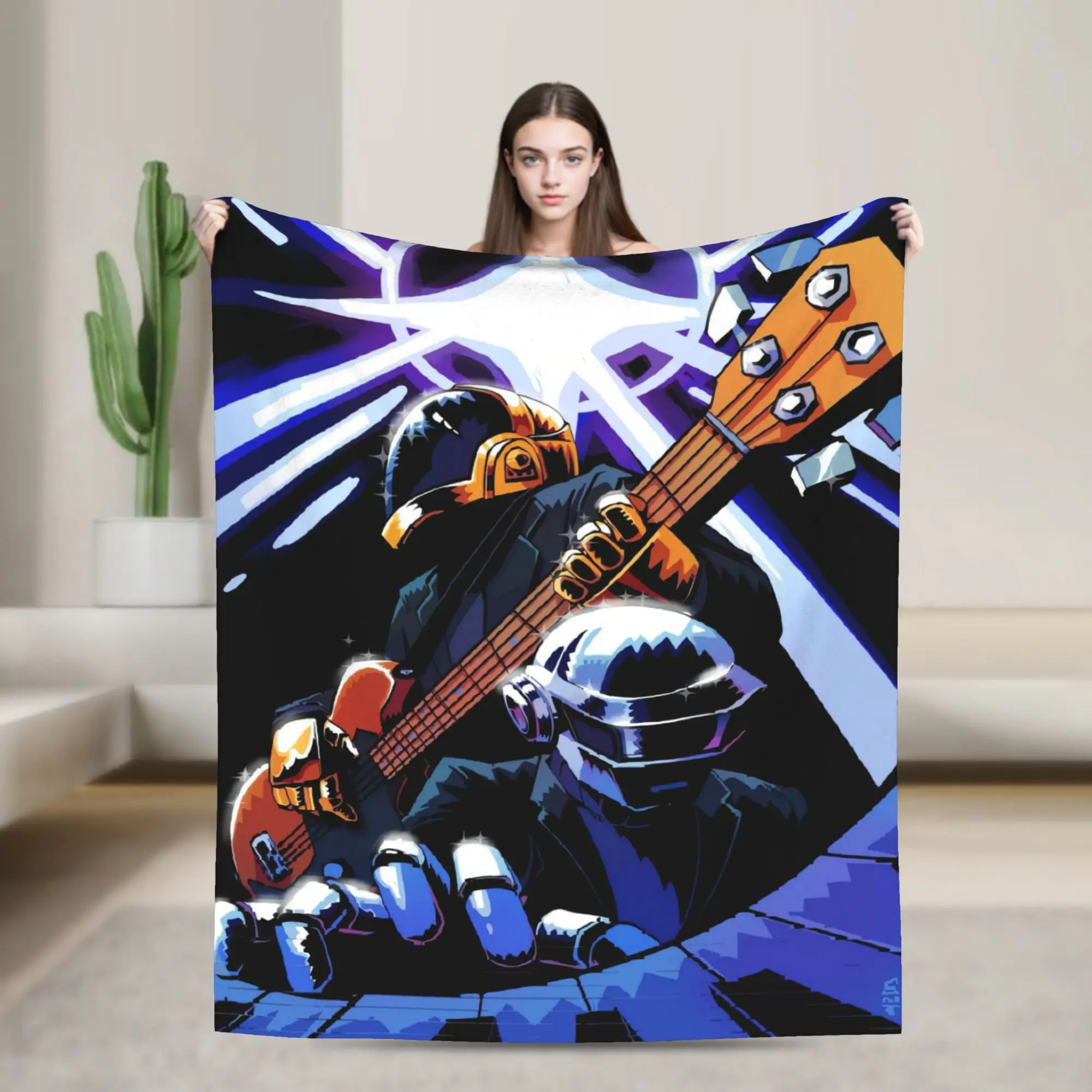 Daft Punk Electronic Music Blankets Adults Girls  Flannel Throw Blanket For Outdoor Soft Comfy Custom Quality Bedspread Gift