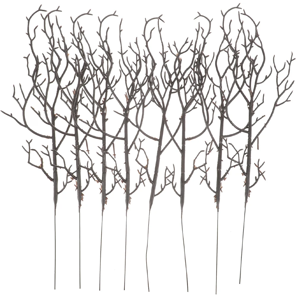 8 Pcs Halloween Simulation 6-forked Black Branch Scene Decoration Plant Dining Table Vase Filling Branches Plants Plastic