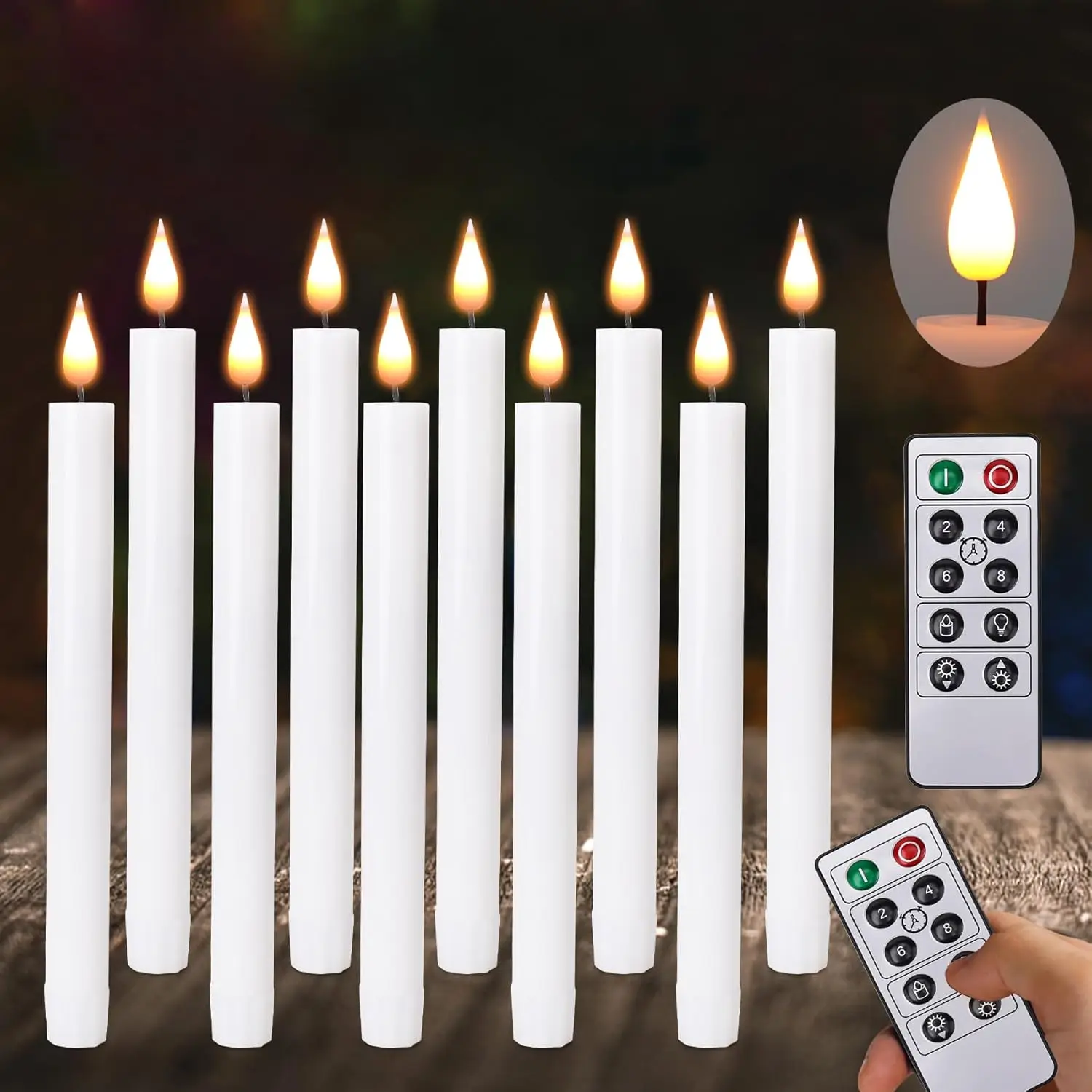 

Беспламенные светодиодные свечи-конусы с пультом ДУ и таймером, 9,6 дюйма, мерцающий теплый янтарный свет для Рождества, свадьбы, домашнего декора, набор из 10 штук