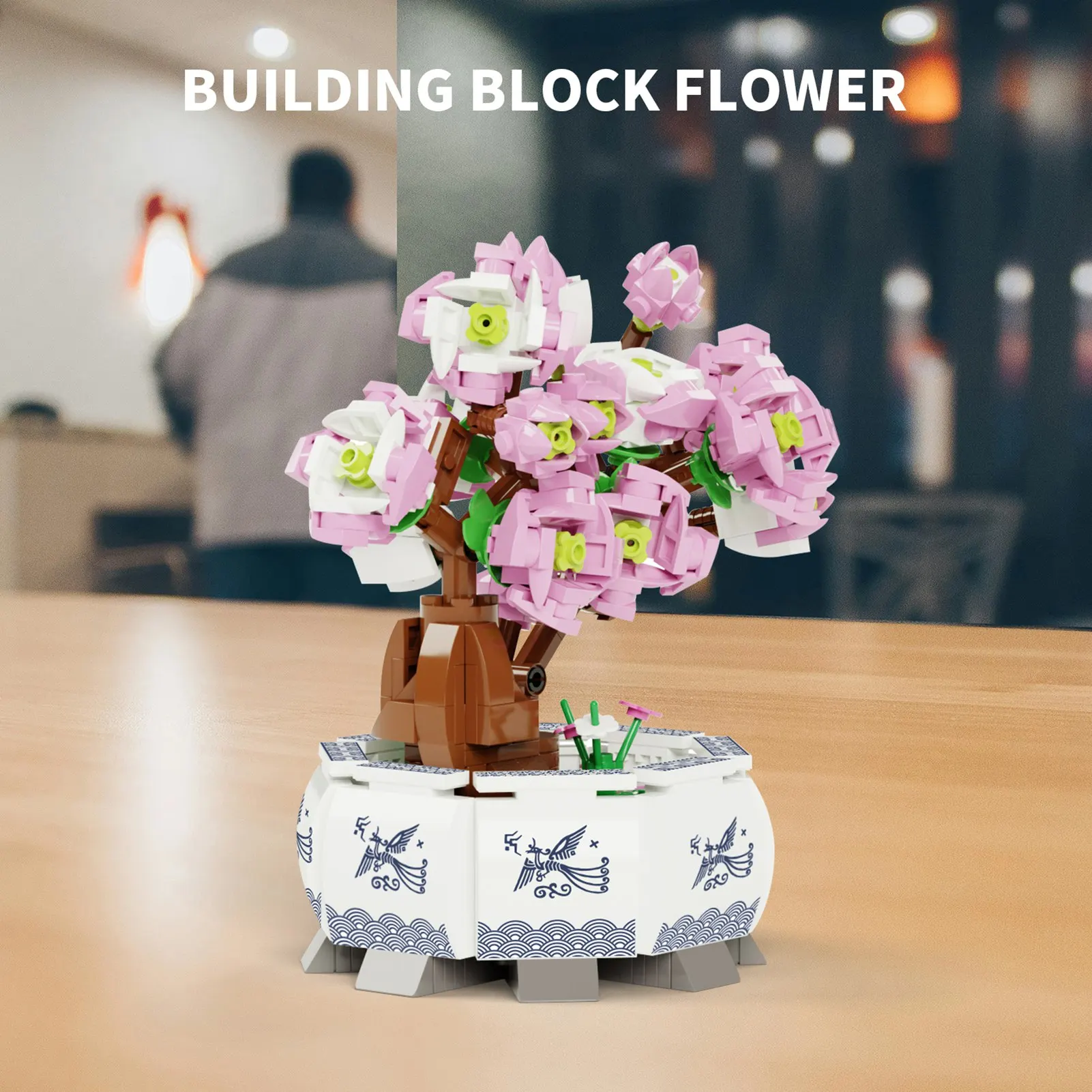 Ensemble de blocs de construction en forme d'arbre bonsaï à fleurs de pêcher, réaliste, facile à assembler, briques de construction éducatives, modèle de jouet pour enfants et adultes