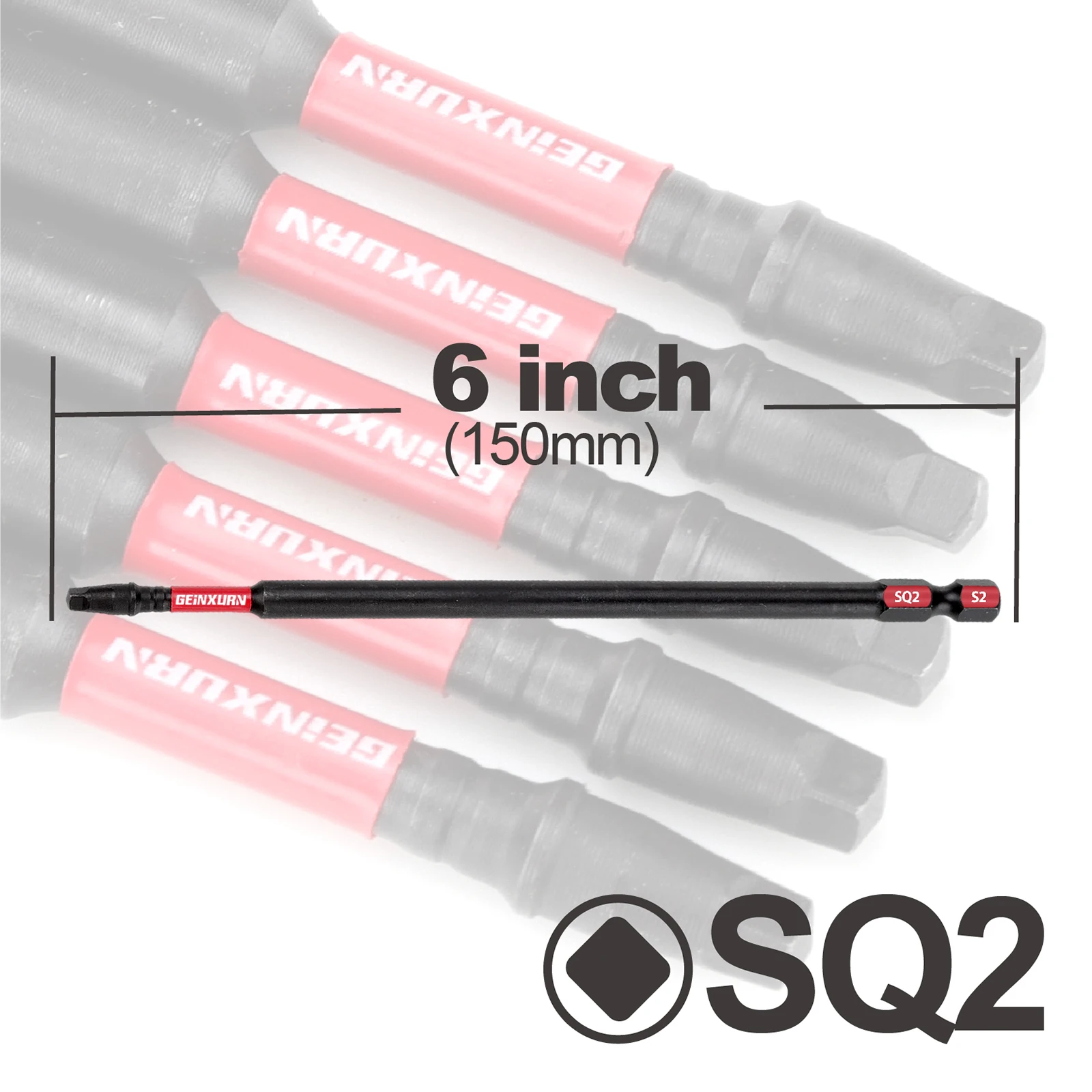 Geinxurn 6 in. Impact Tough #2 Square  Power Driver Bits, S2 Alloy Steel Magnetic SQ2 Screwdriver Bits Set