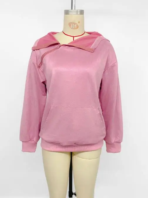 Women's Hoodie 2025 New Era Fresh and Sweet Wind Slant Zipper Velvet Solid Color Hoodie Simple Casual Elegant Hoodie for Women