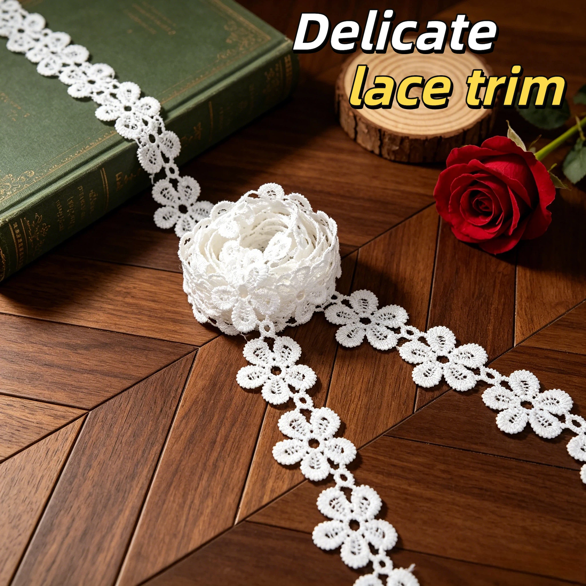 Mini Floral Hollow Lace Ribbon, 0.82in Width, for Doll Clothes, Bouquet Wrap & Handmade Decor