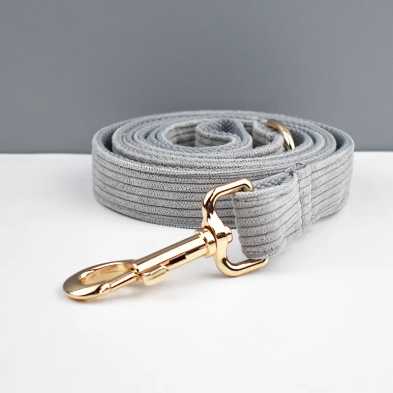 Light Grey Corduroy Dog Collar And Leash Set For Dogs Custom Engraved Nameplate Pet Supplies Dog Leash Corduroy06