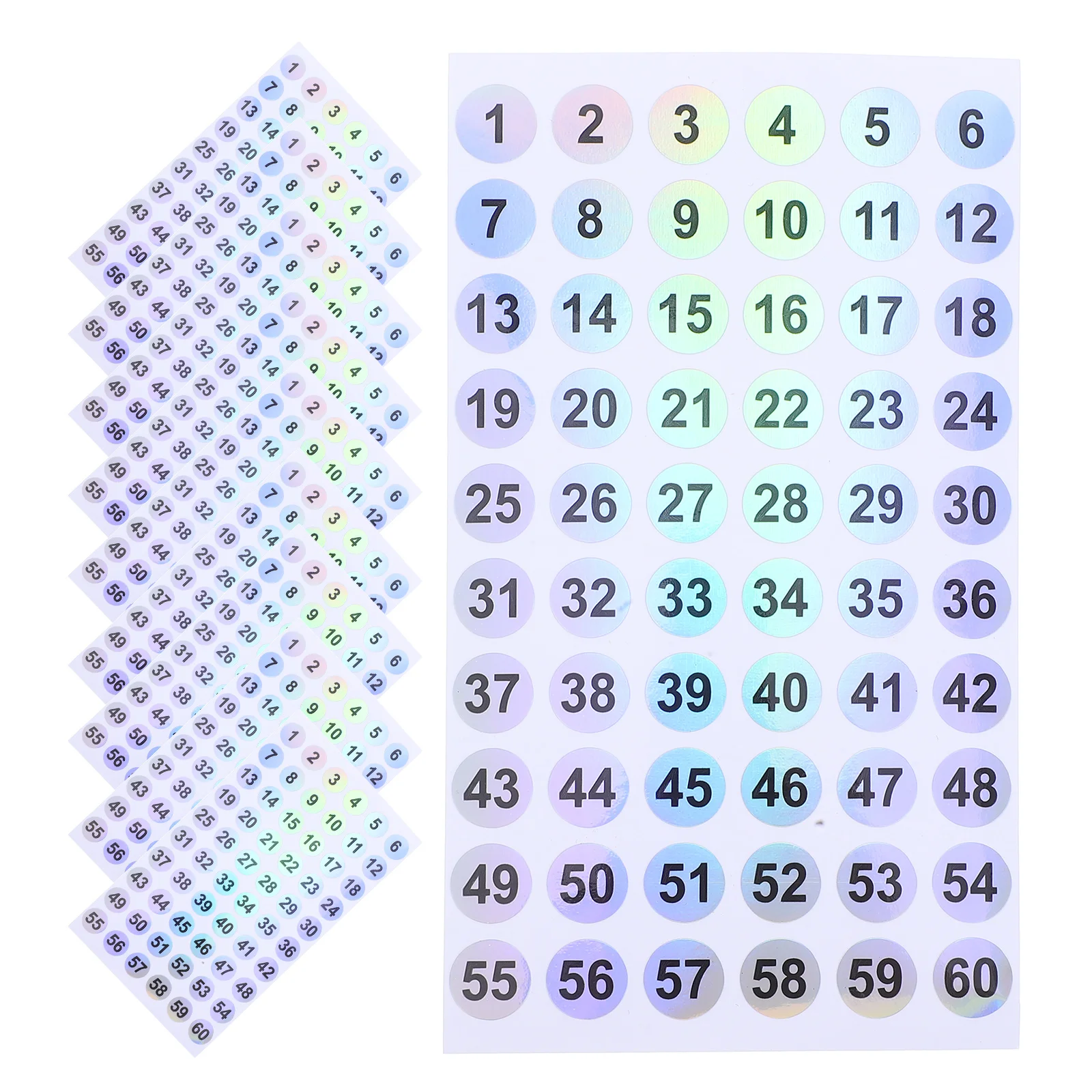 

50Pcs Circular Numbers 01-60 Waterproof Colorful Number Index Stickers for Time Clock Numbers Labels Round Inventory Tracking