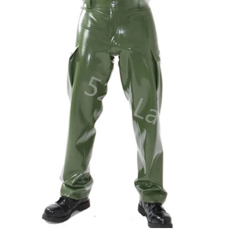 

Latex Gummi Pants Army Green Rubber Men's Side Pocket Front Customized 0.4mm Cosplay Costumes