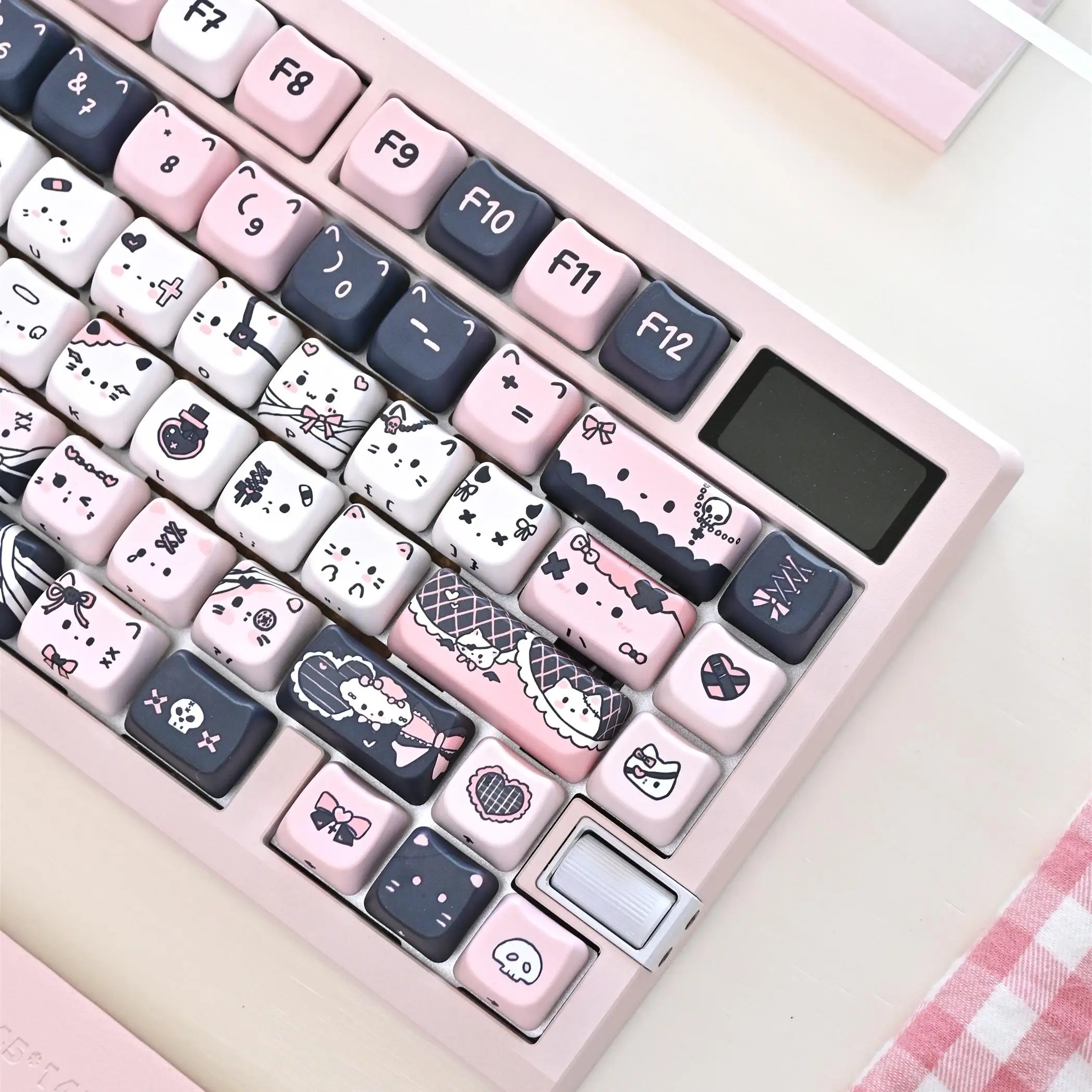 Capuchons de touches Meow polyvalents MAO, tête de chat mignonne, Style dessiné à la main, PBT, Sublimation thermique, noir, rose, pour clavier mécanique