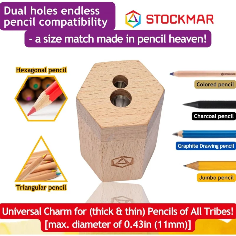 Dual Pencil Sharpener FSC Lime Wood Thin and Thick Pencils - Triangular and Hexagonal Shape - Colour Giants Stockmar, Waldor