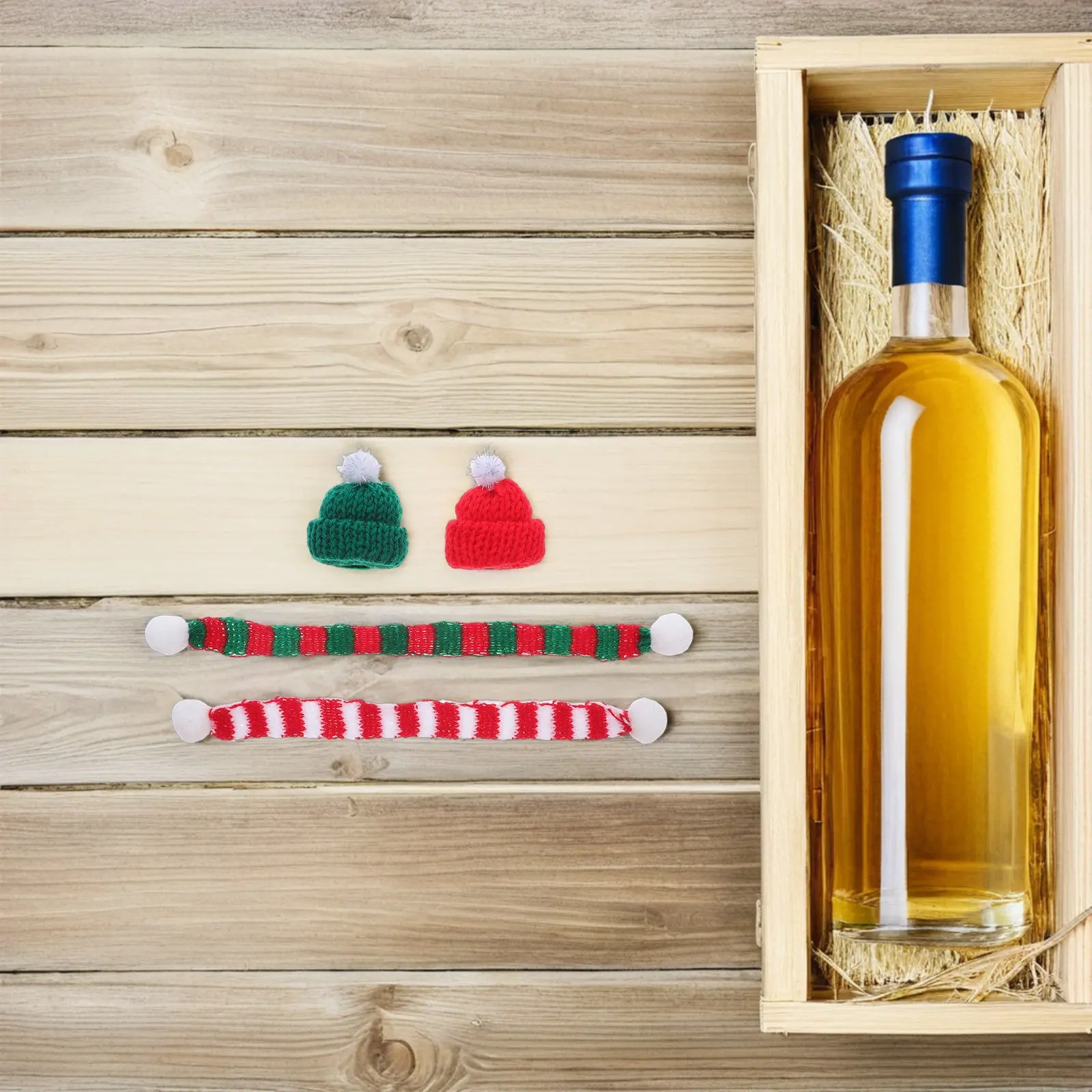 48Pcs Mini Christmas Wine Bottle Knit Hats Festive Xmas Craft Decorations Holiday Party DIY Supplies Tableware Holders