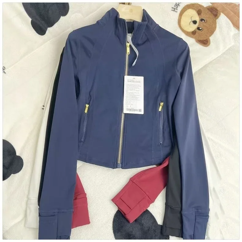 

Lemon Women Cropped Defines Stand Neck Jacket Lightweight Breathable High Elastic Fitness Yoga Coat Tight utdoor Zip Sports Top