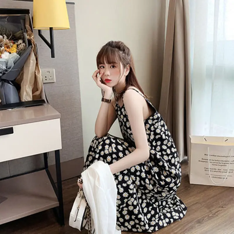 Strap Floral Printed Dress 2024 Summer Long Section of Loose Dress Woman Dress Vestido De Mujer Femme Robe