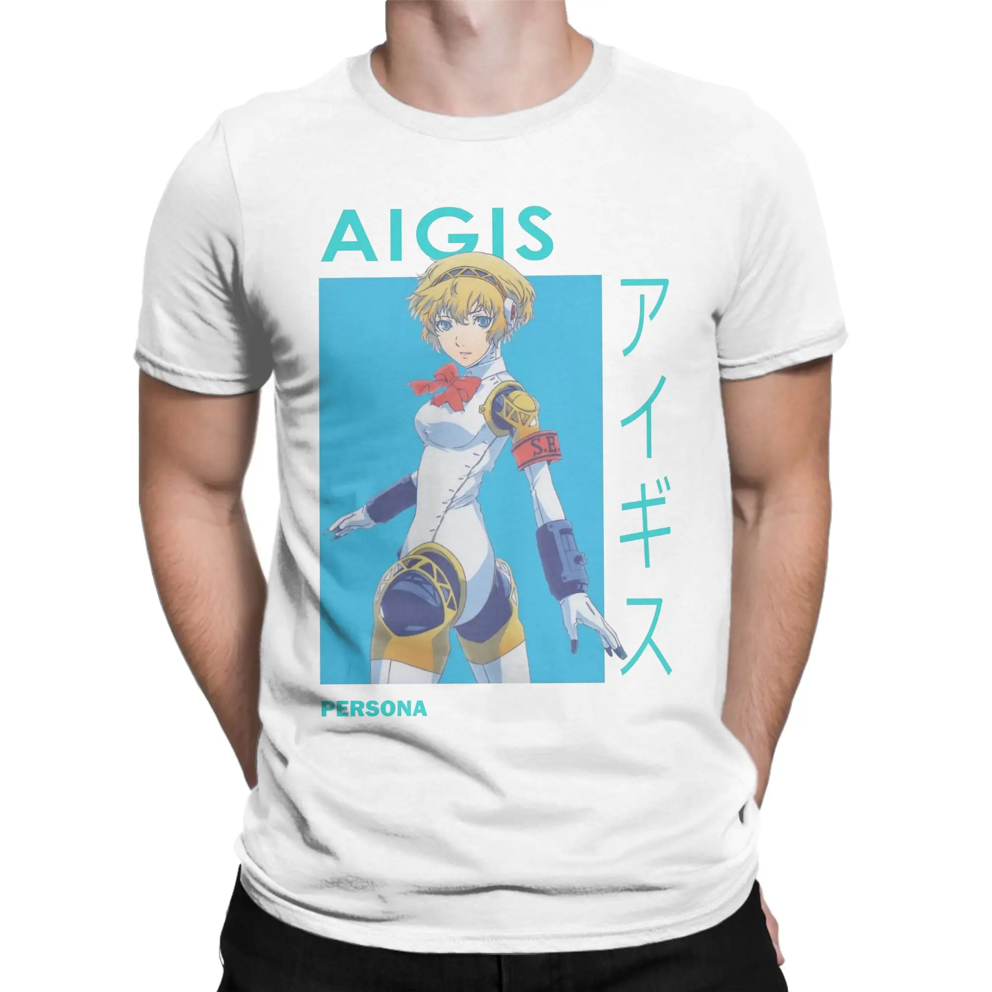 Aigis SEES Ai-chan Aegis Personas 3 Anime T Shirt Men's Cotton Top Tee Casual  Round Neck Short Sleeve