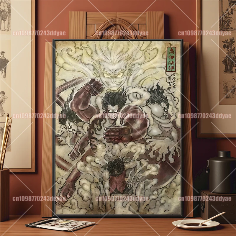 Une pièce Luffy Zoro Trafalgar Law Kaido grande maman rétro affiche créative HD toile peinture murale décorative cadeau d'art pour enfants