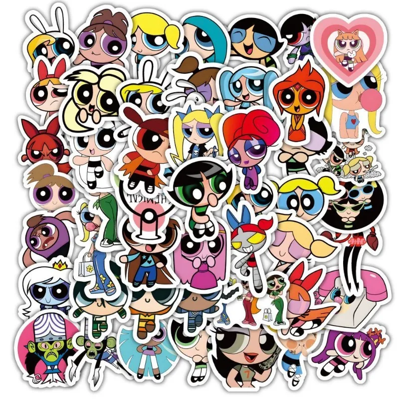 Autocollants Powerpuff Girls Anime, dessin animé, étui pour ordinateur portable et téléphone, bagage, tasse à eau, jouets pour enfants, vente en gros, 59 pièces