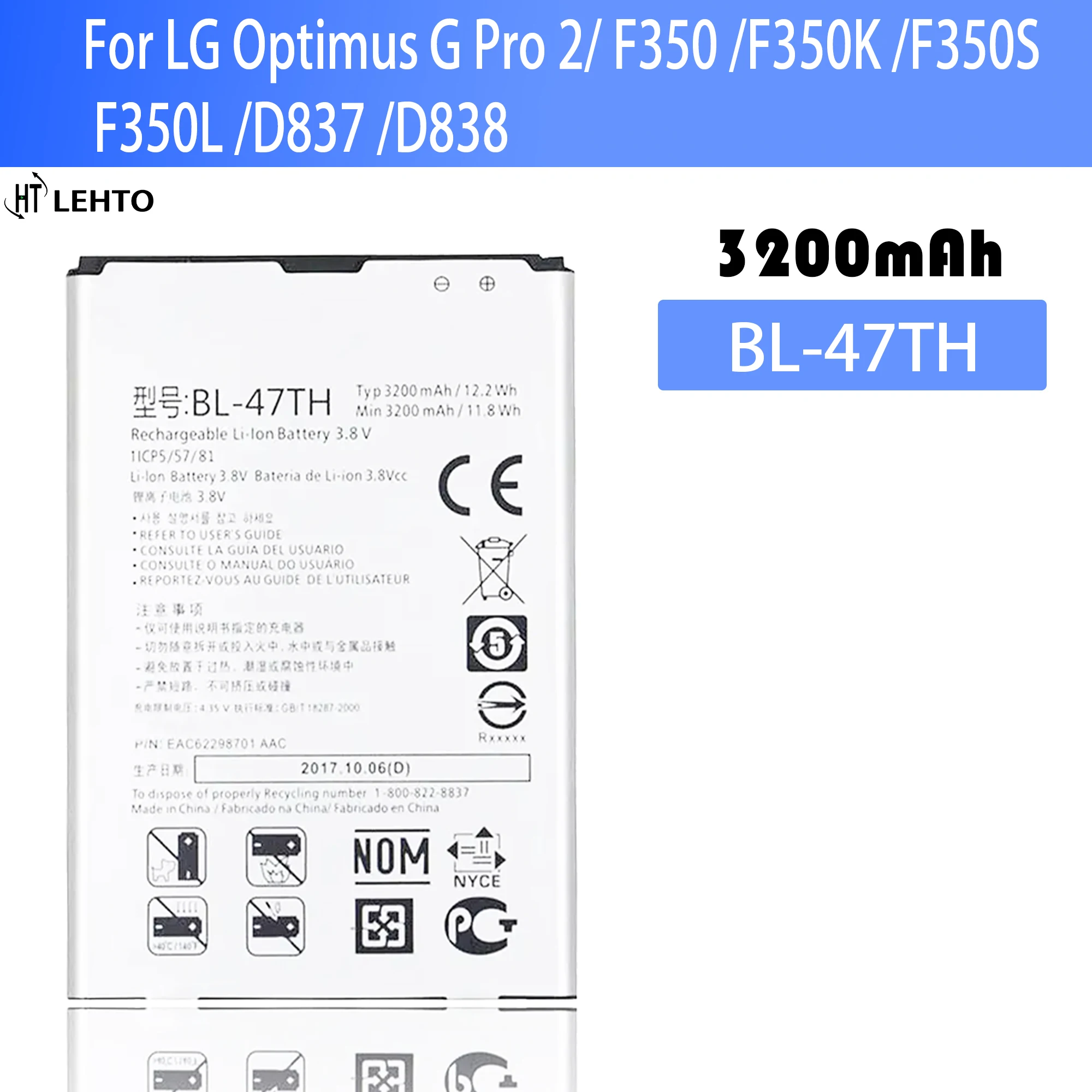 New 100% Original BL-47TH Battery For LG Optimus G Pro 2 F350 F350K F350S F350L D837 D838 phone Batteries Bateria