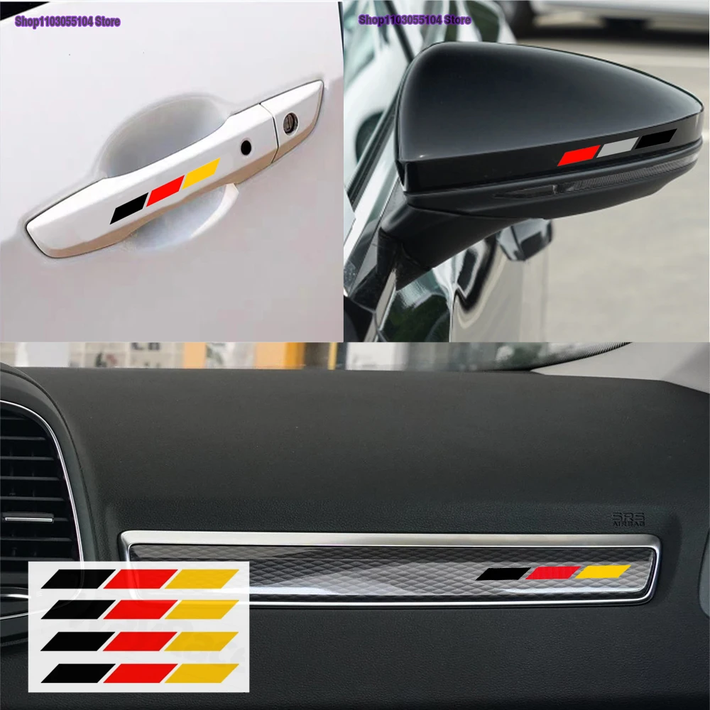 4pcs 3-Colors Reflective Sport Performance German Flag Vinyl Sticker For Audi sline RS Volkswagen R GTI Mercedes Benz AMG