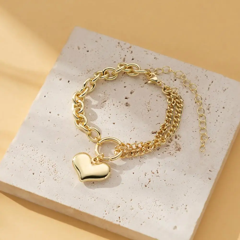 Adjustable Fit Bracelet Adjustable Women’s Bracelet with Extended Tail Chain Double-layered Link Design Heart Charm for Her