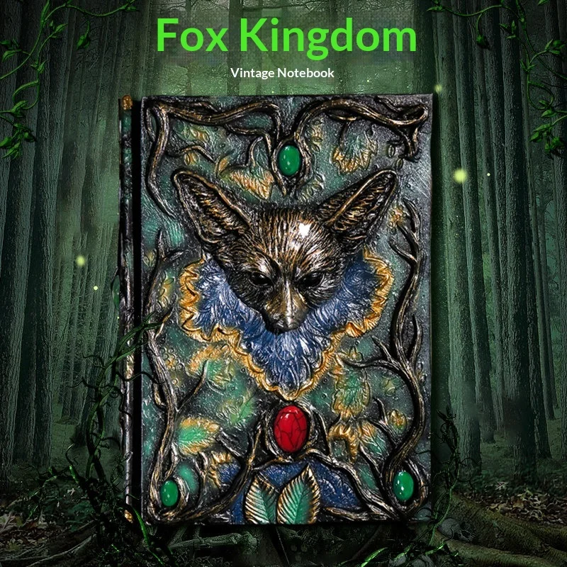 

Embossed Elegant Vintage Hardcover A5 Notebook Fox Relief Dark Cthulhu Style Blank Gothic European For Daily Writing