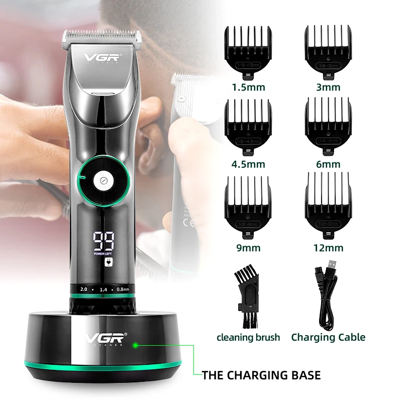 Professional Hair Clipper ใบมีดเซรามิคกันน้ำไฟฟ้าไร้สายไฟฟ้า Trimmer จอแสดงผล LED เครื่องตัดผมสำหรับผู้ชาย