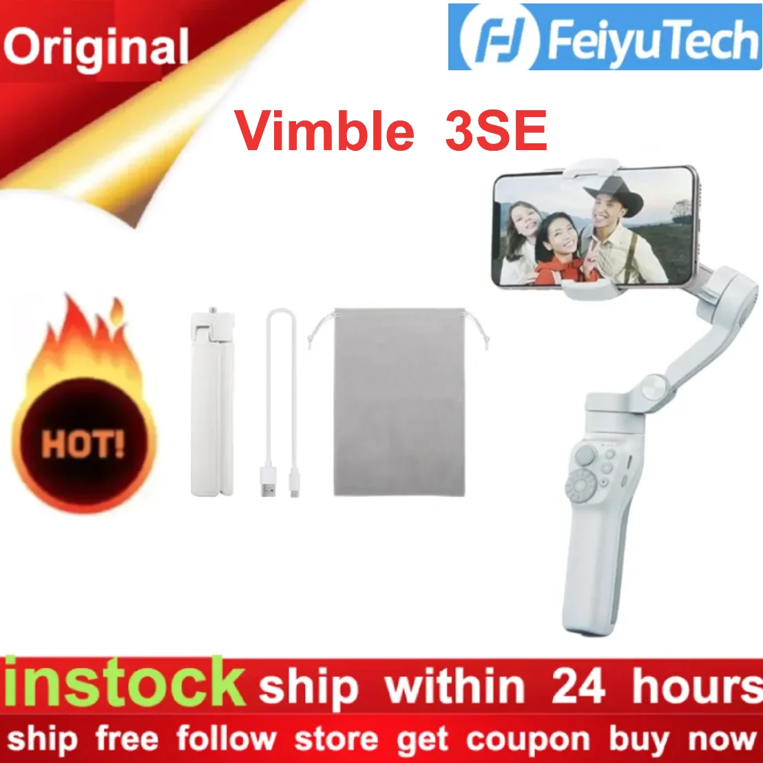 FeiyuTech Feiyu Vimble 3SE Brand New Original 3-Axis Handheld Gimbal Portable and Foldable for iPhone 14 Pro Max Samsung S23