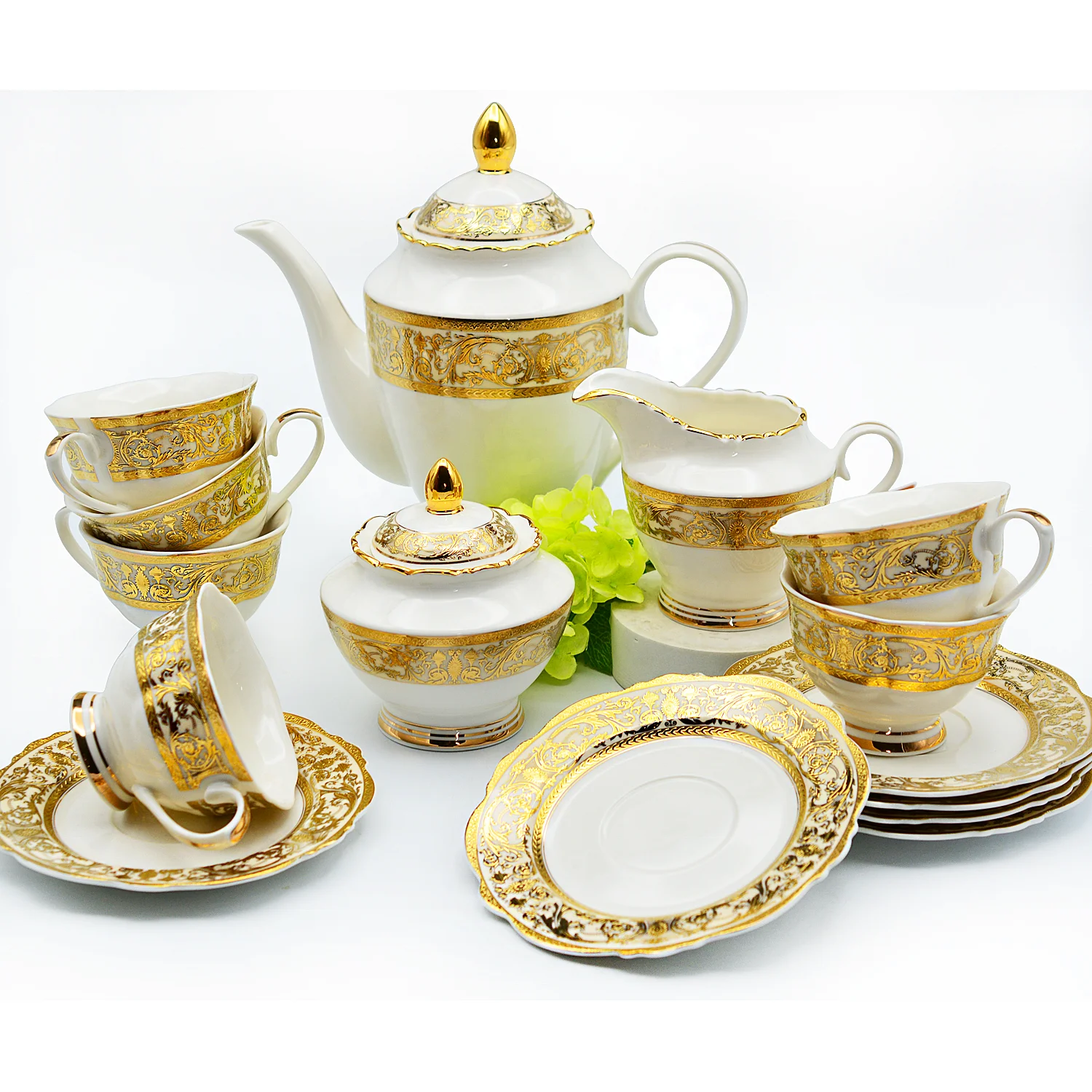 Embossed gold china bone china 200cc 7.5 oz coffee cup deluxe afternoon tea set
