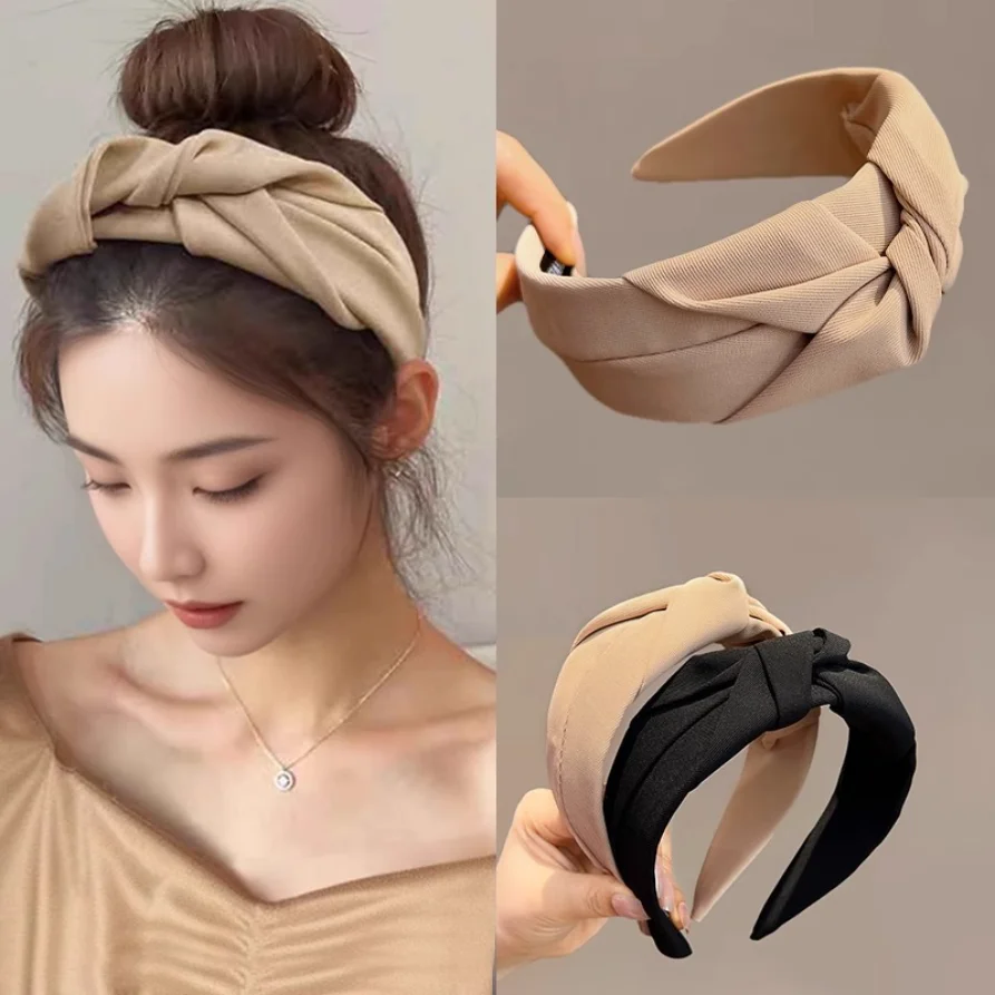 Neue geknotete Stirnbänder für Frauen, Kopfschmuck, Mädchen, Vintage-Haarbänder, Stoff, breites Haarband, weiches Haarband, Haarschmuck, Kopfbedeckung – Detail 5