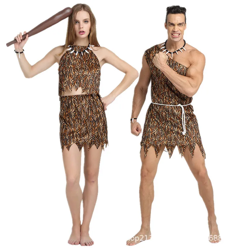 

Halloween Cosplay Costumes for Indigenous People Men Women Primitive Hunters African Wild Man Performance Costumes