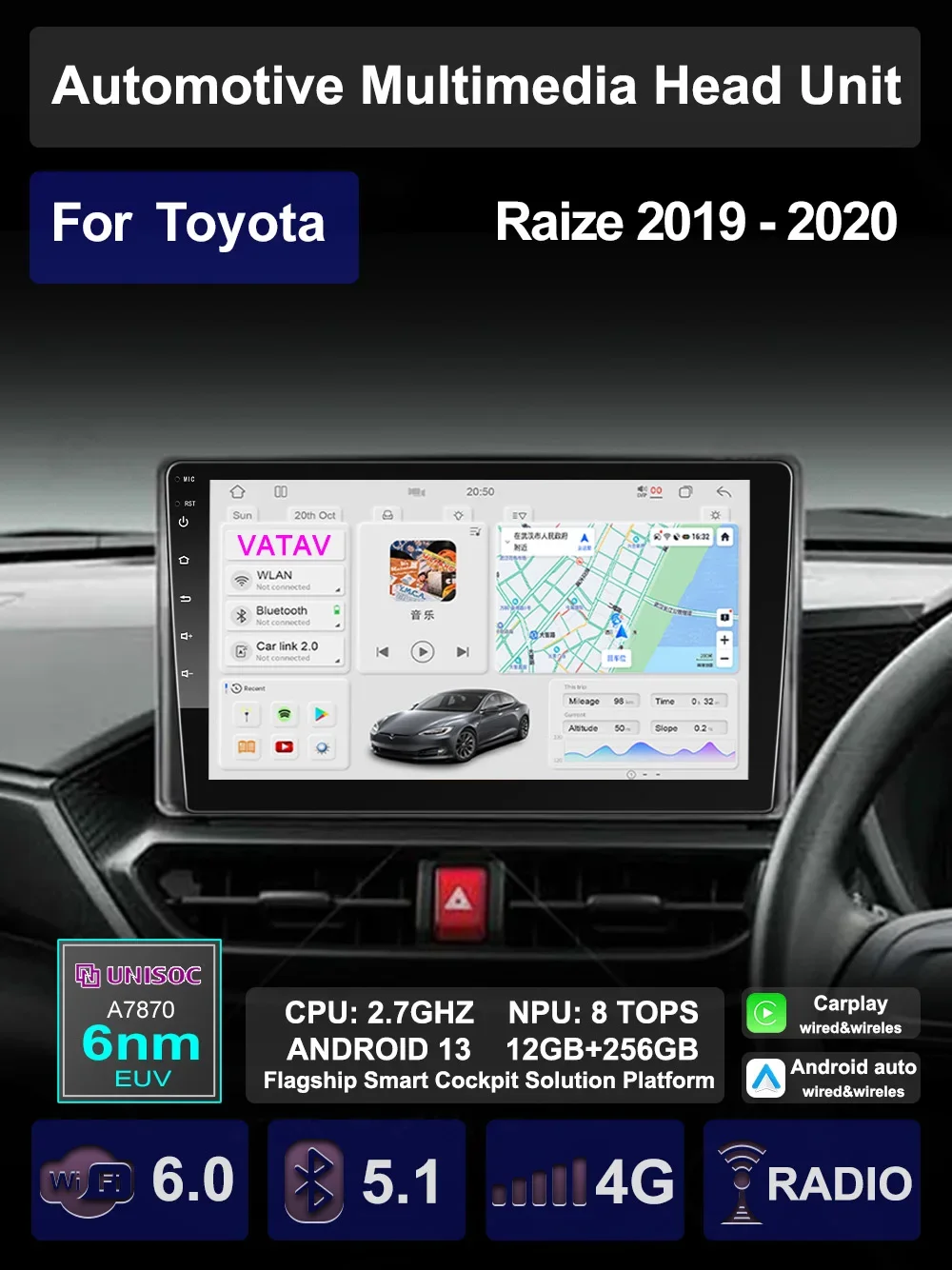 For Toyota Raize 2019 - 2020 Car Vehicle Android Auto Multimedia AI Voice Carplay GPS Navitation stereo Radio Player Head Unit