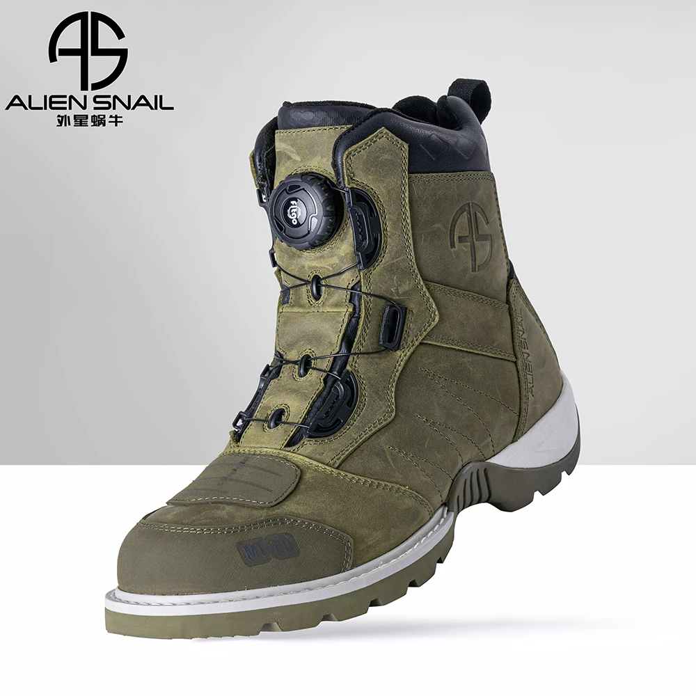 ALIEN SNACanon-Bottes de moto vintage en cuir véritable pour hommes et femmes, chaussures d\'équitation décontractées, imperméables, protection de