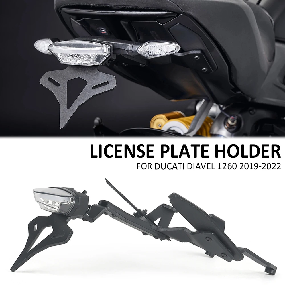 

Motorcycle Rear Short Tail Stock License Plate Holder Tailstock Bracket LED Light For Ducati Diavel1260 Diavel 1260 2019-2022