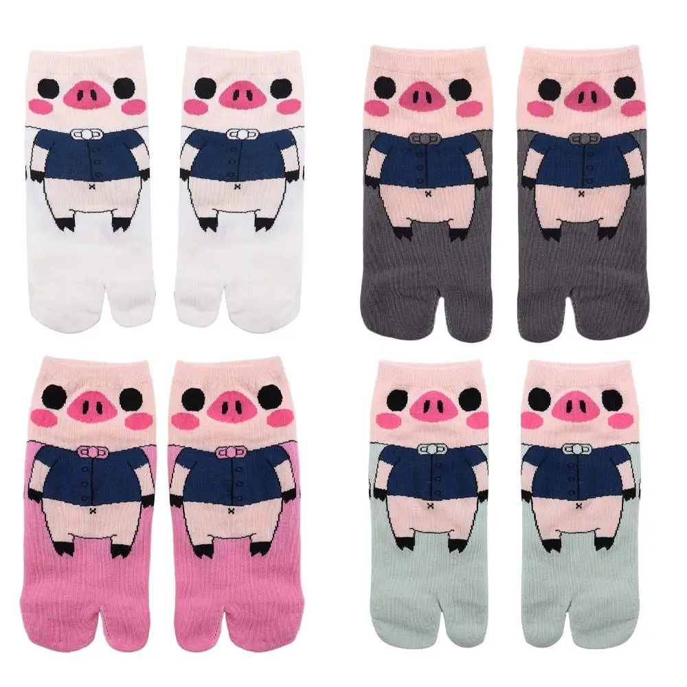 Cute Kawaii Flip-flops Socks Split Toe Female Cartoon Two Finger Socks Geta Socks Low Tube Socks Two Toe Socks Pig Socks