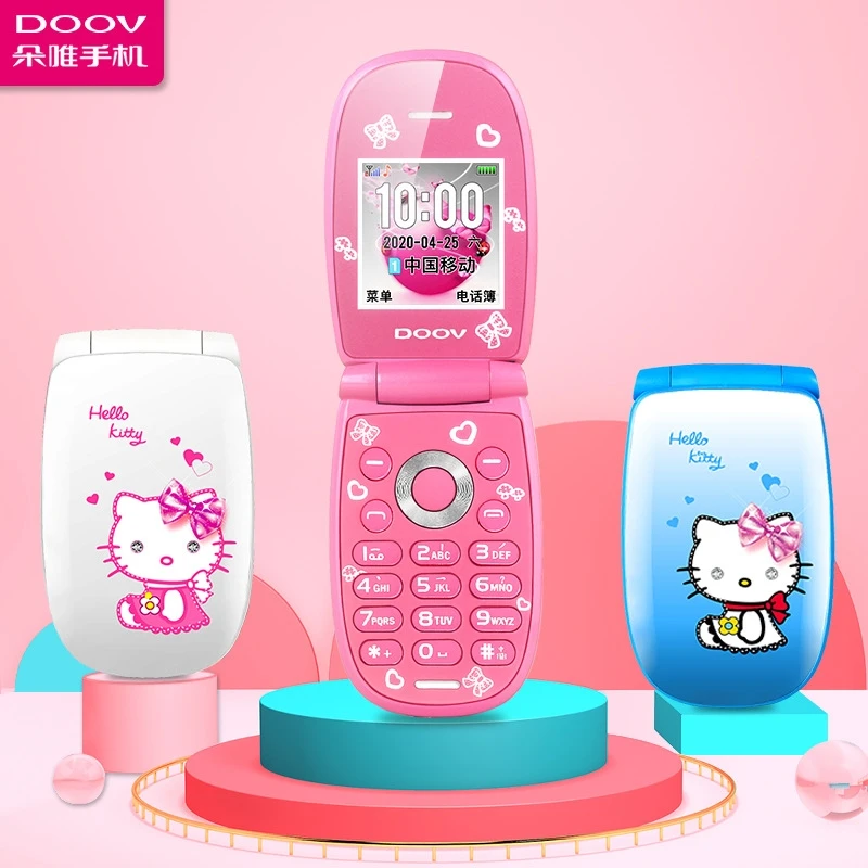 Sanrio Flip Phone W88 Hellokitty Super Small Mobile Version Personality Mini Cute Mobile Phone Pocket Kawaii Toy Gifts