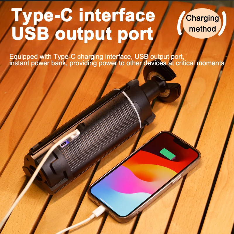 Linterna telescópica LED para acampar al aire libre con tuercas de trípode, linterna retráctil recargable multifuncional, lámpara de mesa