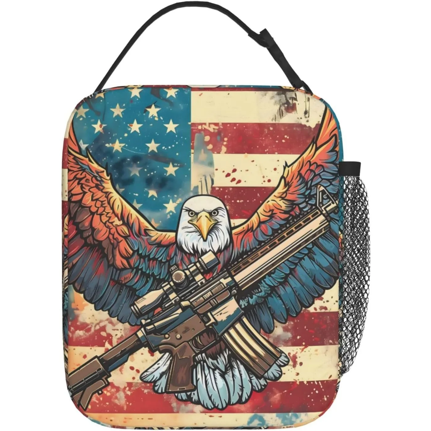 Eagle Lunch Box,Insulated Lunchbox,Animal and American Flag Army Theme Bags,Reusable Cooler Lunchbag